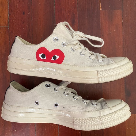 COMME DES GARÇONS WHITE LOW TOP CONVERSE SNEAKER WOMENS 8 - Picture 2 of 12